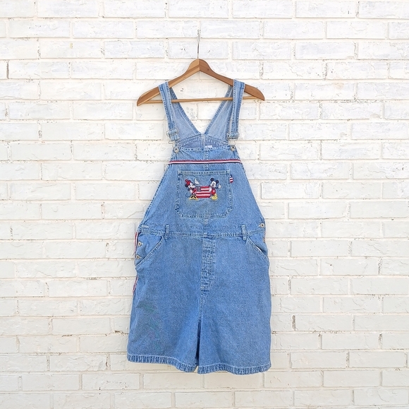 Vintage Disney Overalls Shortalls Mickey Patriotic - Picture 1 of 10
